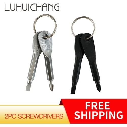 2PC Phillips Screwdrivers Key Shape Precision Cast Steel Mini Slotted Keychain Pocket Repair EDC Tools Multifunction
