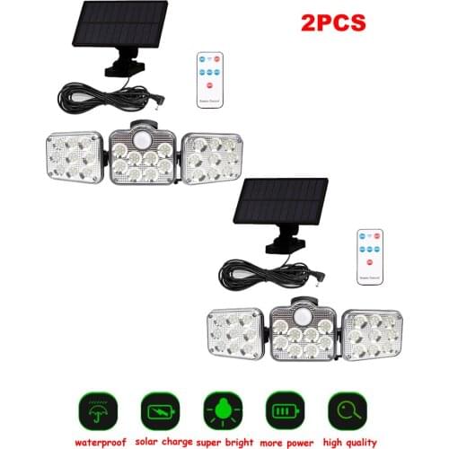 2pcs 138 led remote seperable Super Bright Solar Lights Outdoor Indoor Waterproof Motion Sensor Light 3 Head Solar Lamp Wall Lam