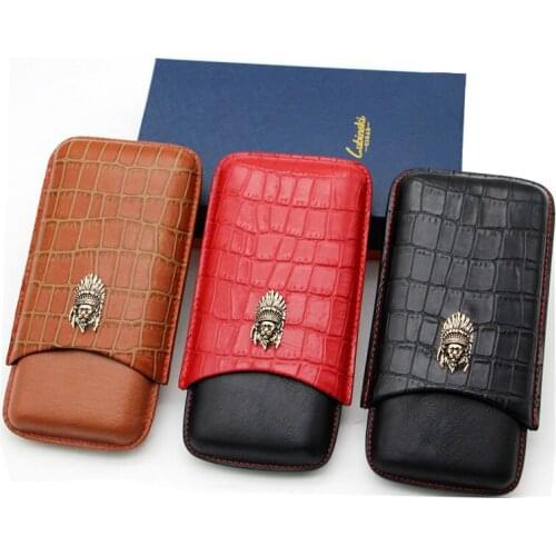 3 sticks Fashion crocodile pattern Cigar Case Holder European Lion metal buckle Accessories Smoking Gadget Fathers Day Gift