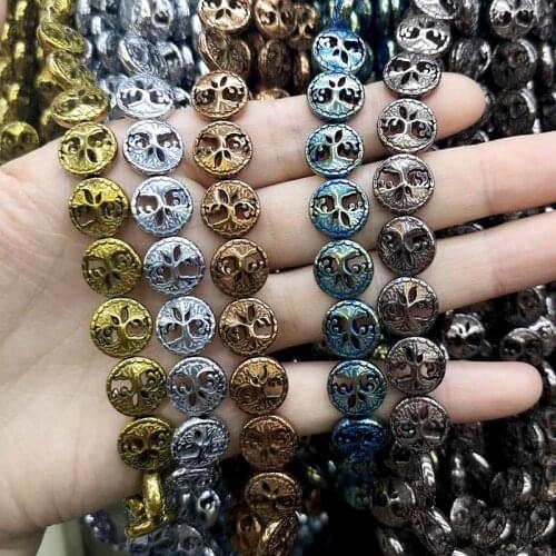 5pcs/pack Rainbow Color Multiple Colors Carved Life Tree Hematite Loose Beads DIY Accessories for Making Necklace Bracelet