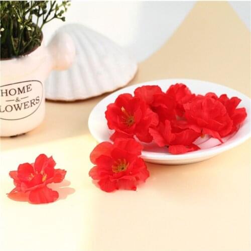 50pcs / lot simulation peach head silk wreath flower head photography props home background peach blossom vine petals
