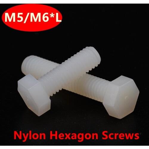 50pcs M5 M6 White Plastic Nylon Hexagon Socket Screws Bolts Insulution External Hex Head Screws Length 8/10/12/15/20/25--50mm