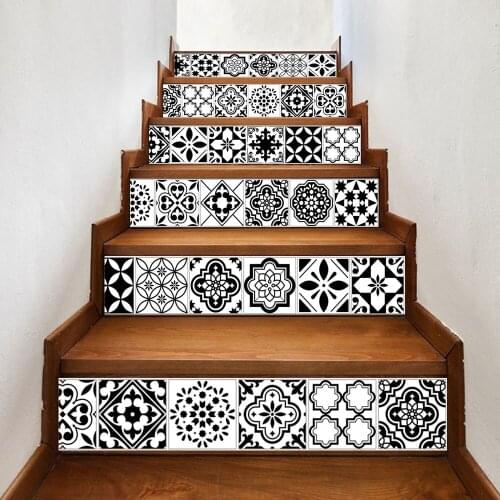 6Pcs/Set Creative 3D DIY Arabic Styley Wall Stickers Stairs Decoration Ceramic Tile Pattern for Room Home Decor Floor Sticker