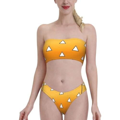 Anime Cosplay Beach Wear for Women young Girl Kisatsutai Zenitsu Bandeaukini 2021 Swimming Suit Bkini