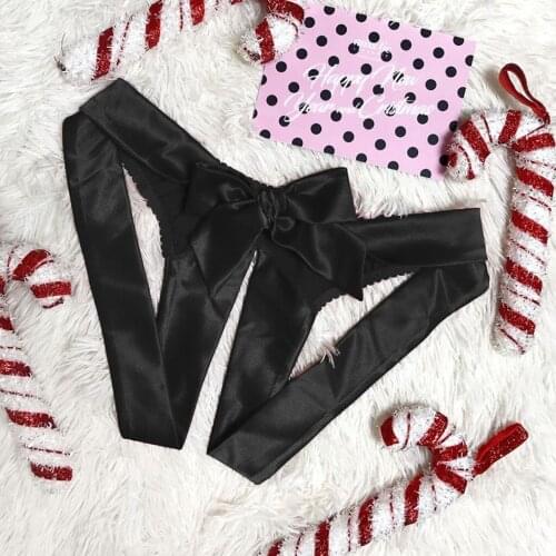 Bandage Satin Silk Bowknot Briefs Women Sexy Lover G-String Thong Crotchless Open-Crotch Sleepwear Lingerie Women majtki damskie