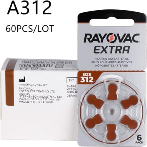60 pcs Rayovac Extra Zinc Air Hearing Aid Batteries A312 312A ZA312 312 PR41 S312 PR41 Hearing Aid Battery A312 for Hearing aids