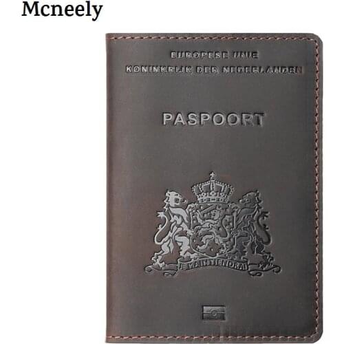 Netherland Crazy Horse Genuine Leather Passport Holder Travel Wallet Business Travel Organizer Case Vintage Passport Case