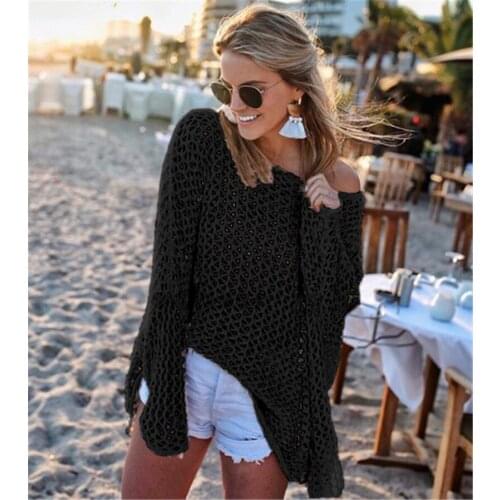 European and American minimalist fashion hook flower hollow lace shirt lady sexy five-sleeve solid color hoodie