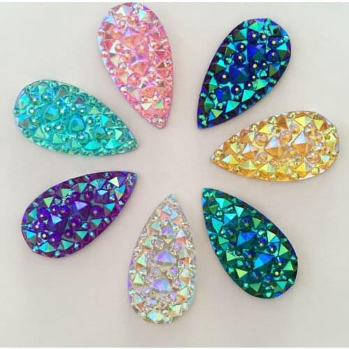 HOT 10PCS 16*30mm AB Teardrop resin Flatback Mini Faceted Rhinestone 2 hole Buttons K02