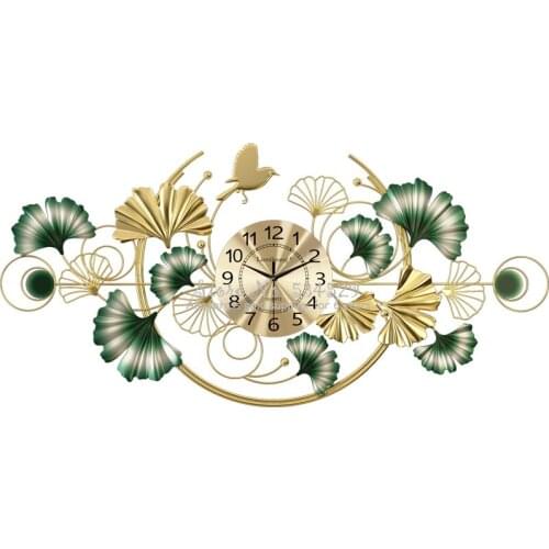 Metal Wall Clock Living Room Home Fashion Creative Ginkgo Leaf Decoration Wall Watch Silent Movement Home Decor