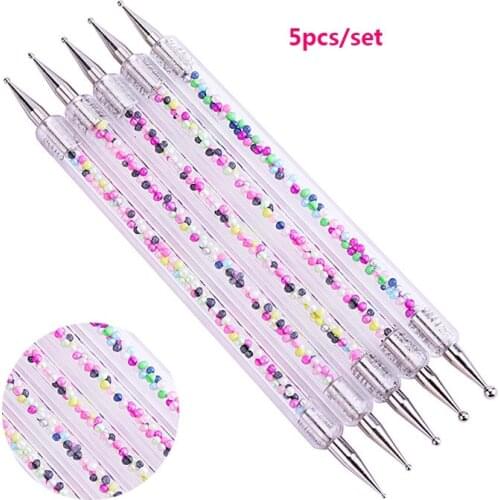 5Pcs Set UV Gel Painting Drawing Nail Art Dot Point Dotting Pen Acrylic Caviar 2 Way Brush Salon Decorations Manicure Tools Kit