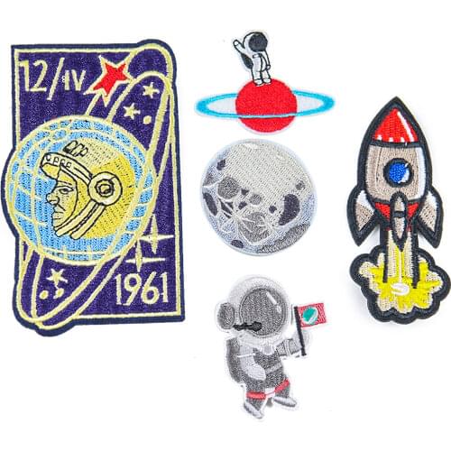 Outer Space Astronaut Patches Iron on Patches for Clothing Stripe Badges Stickers on Clothes DIY Applique Embroidered Patches G
