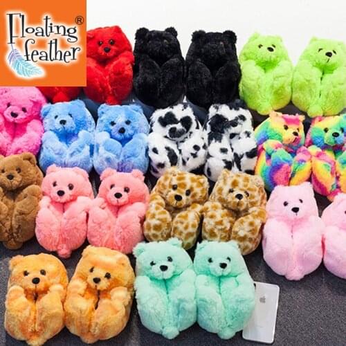 New Arrivals Childrens Teddy Bear Slippers Cute Fluffy Plush Indoor Slides Kids Home Slippers Casual Flats Furry Sandals Shoes