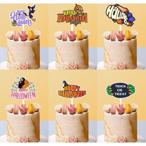 New Happy Halloween Cartoon Acrylic Cake Toppers Witch Spider Pumpkin Baking Cake Toppers for Halloween Party Cake Decorations