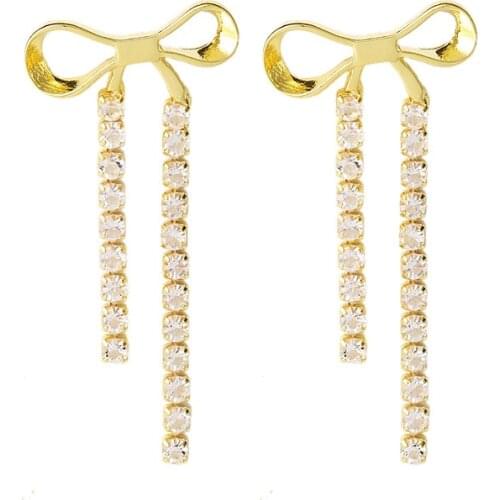 New Earrings Fashion Jewelry Crystal Bow Long Tassel Earrings Simple Fashion Statement Earrings Wholesale Earrings For Women