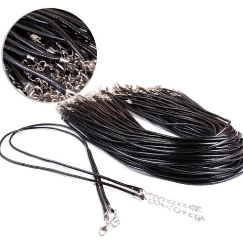 Wholesale 100pcs 1.5mm Mix Wax Leather cord Snake Necklace Beading Cord String 45cm+5cm Extender Chain with Lobster Clasp DIY
