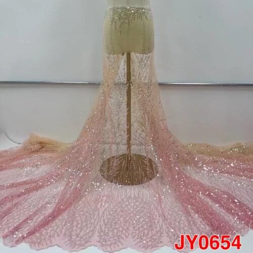 Wholesale French Net Lace Fabric 2019 Latest African Stones Beads French Lace Materials 5yards For Wedding Party Dress