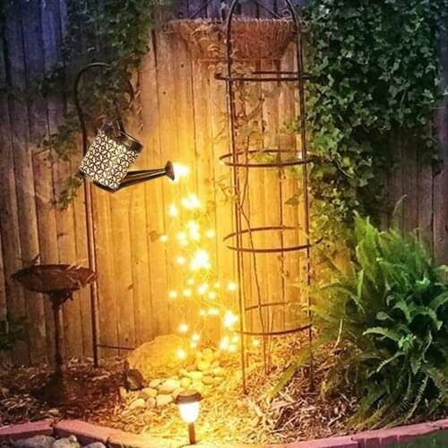 Outdoor Garden Watering Can Solar Pathway Stake Light With 36LED Copper Wire Fairy String Light For Backyard Patio Balcony Decor