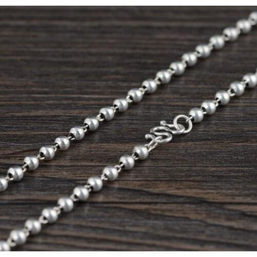 FNJ 3mm Ball Chain Necklaces 925 Silver 50cm to 60cm Original S925 Thai Silver Necklace for Jewelry Making Vintage