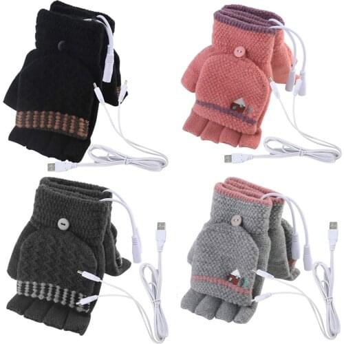 Women Men Cycling Gloves Usb Heated Mitten Full&half Finger Winter Warm Knit Hand Gloves Fingerless Gloves Перчатки Женские @40