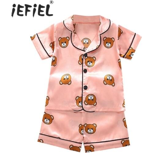 Baby Girl Boys Sleepwear Suit Children Clothing Toddler Girls Summer Silk Pajamas Two-Piece Cartoon Short Sleeve Night Wear Suit
