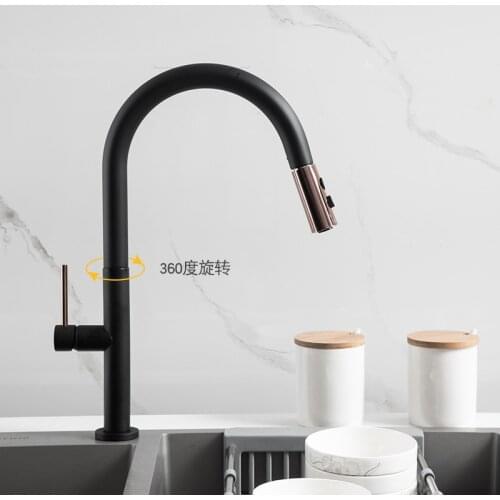 Simple Brass Kitchen Faucets Dishwashing Basin Pull-out Faucet Stretching Rotating Water Tap Hot and Cold Water Faucet