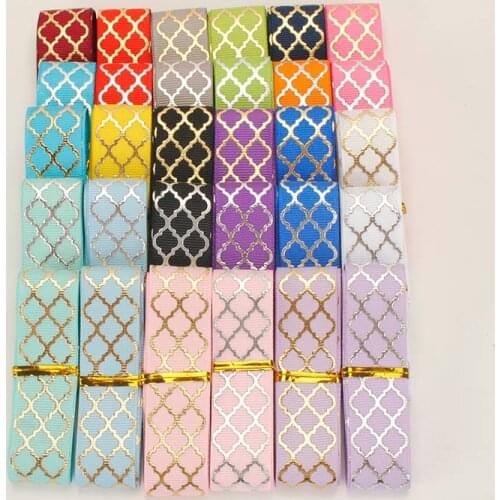 Random 20yards set mixed 10 styles 22mm gold & silver lattice foil ribbon pattern grosgrain ribbon, each 2yard Ribbon