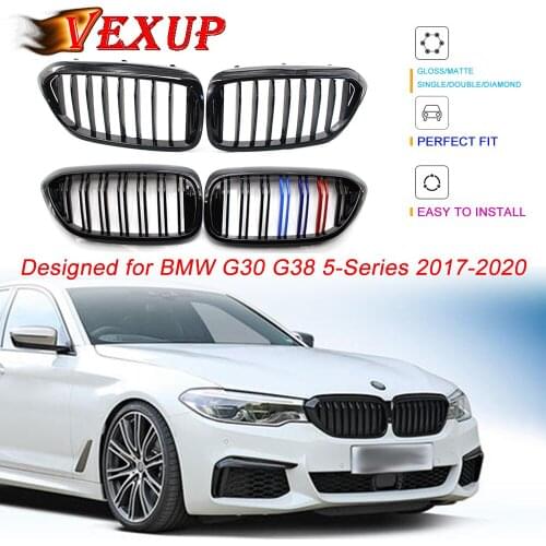 1 Pair Front Kidney Grille for Bmw New 5 Series G30 G38 2017-2020 Grille Gloss Black Front Bumper Slat Grill