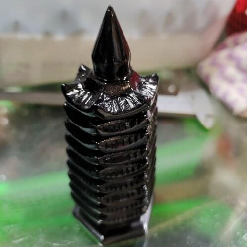 Hand engraving black obsidian tower fengshui tower home decoration christmas gift natural black obsidian stones
