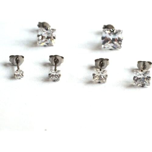 Titanium Stud Earrings With Square AAA Clean Zircon 316l Stainless Steel Fashion Jewelry IP Planting No Fade Allergy Free