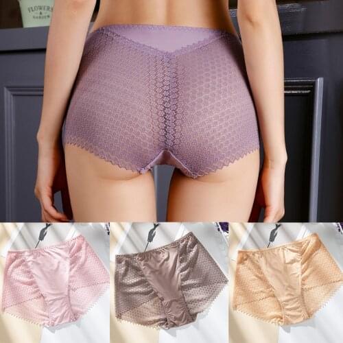 10 Colors/large Size Sexy Transparent Hollow Lace High Waist Smooth Ice Silk Ladies Underwear Boxer Safety Pants Elastic Panties