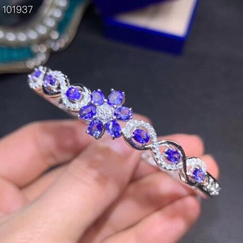 Flower Gem Style 100% Natural And Real Tanzanite Bangle 925 sterling silver Fine jewelry Bangle