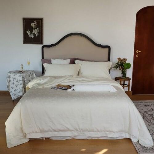 Vintage Beige Floral Jacquard Duvet Cover Soft Washed Cotton 600TC 4Pcs Bedding Set Bed Sheet Pillow shams Queen King size