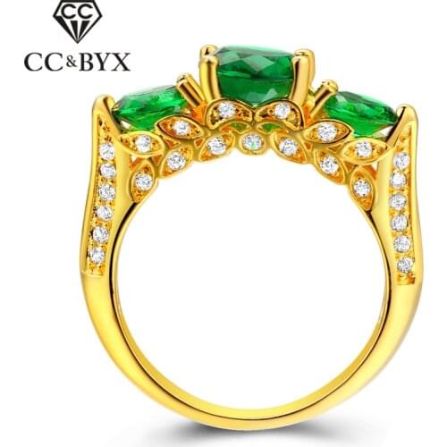 CC Jewelry Fashion Jewelry Rings For Women Luxury Green Stone Yellow Gold-Color Bridal Wedding Engagement Ring Anillo CC1207