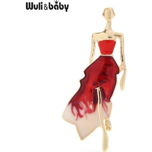 Wuli&baby Enamel Beauty Dress Lady Brooches Women Unisex 4-color Model Figure Party Office Brooch Pins Gifts