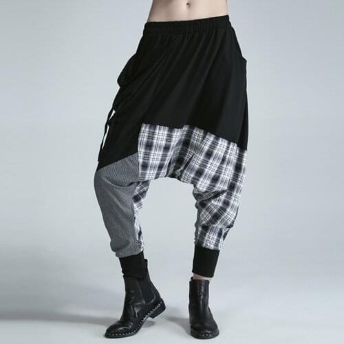 Women Elastic Waist Baggy Low-Crotch Trousers Plaid Striped Long Hip Hop Casual Loose Harem Pants Joggers Streetwear