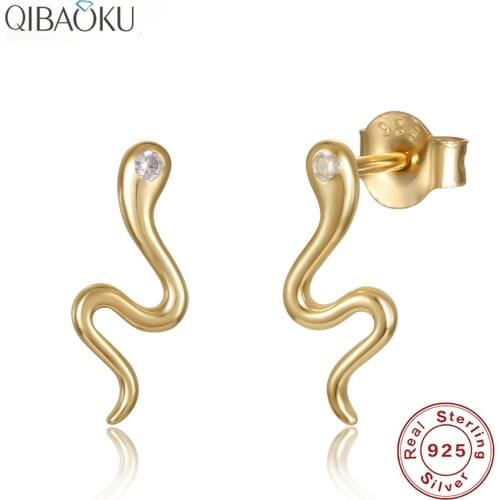Sterling Silver 925 Snake Shaped Gold Silver Stud Earrings for Women Fashion Animal Party Ear Jewelry Gift