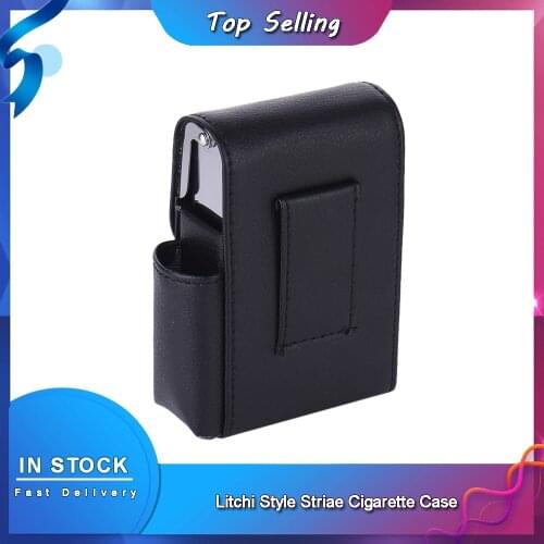 Stainless Steel + PU Leather Litchi Style Striae Cigarette Case With Lighter Pocket Cigarette Packets With A Side Pocket