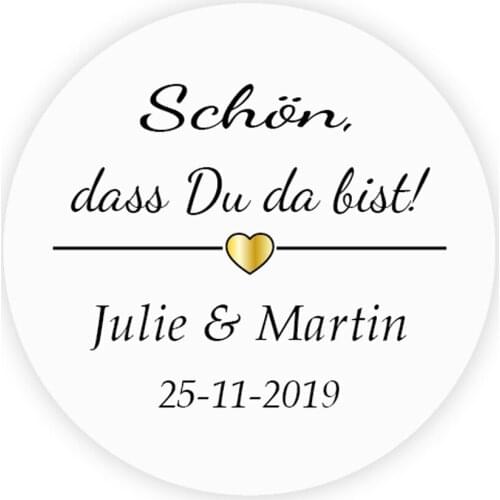 DouxArt 100 Pieces Custom Personalized, Schon dass du da bist Wedding Favors Stickers, 40mm Wedding Party Invit Label Seals P144