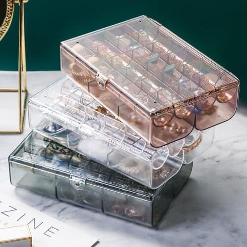 30Grids 2Layer Jewelry Organizer Plastic Transparent Storage Container Ring Necklace Earrings Bracelet Holder Travel Accessories