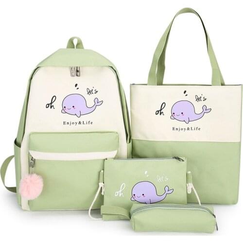 2021 4Pcs/set Canvas School Bags for Teenage Girls Preppy Style Laptop Backpacks Women Bookbags College Travel Backpacks Female