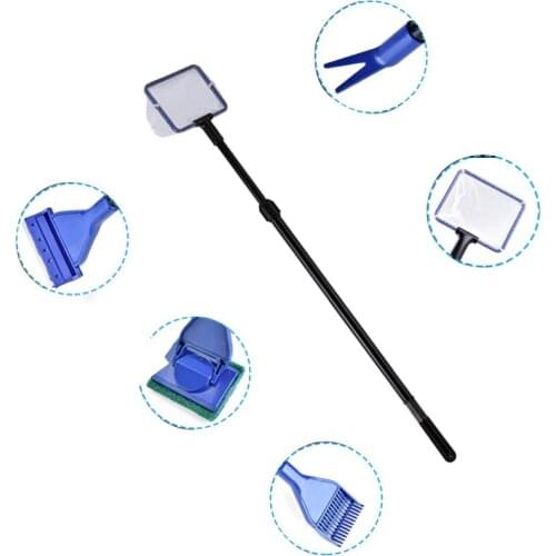 5 in 1 Aquarium Cleaning Tools Aquarium Tank Clean Set Fish Net Gravel Rake Algae Scraper Fork Sponge Brush Glass Cleaner