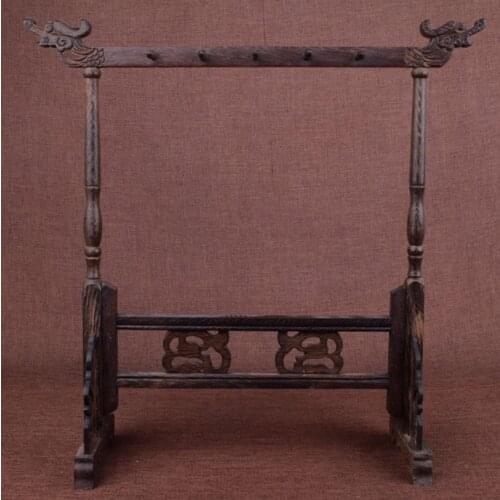 Chinese Wooden Paint Brush Pen Stand Dragon Head Carved Style 12-Hanger Pen Holder