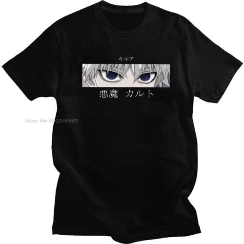 Classic Manga Hunter X Hunter Mens T Shirt Soft Cotton Killua Zoldyck Devil Eye Tee Tops Short Sleeve Casual Tshirt Clothes Gift