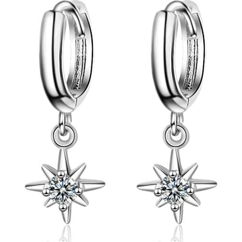 LEKANI Authentic 925 Sterling Silve Geometric Star Zirconia Hoop Earrings For Fashion Women Party Fine Jewelry Accessories