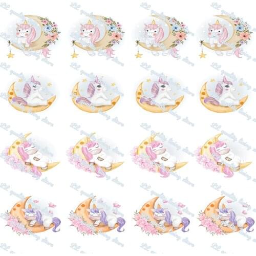 WL 50 Yards Diy Cute Unicorn and Moon Printed Grosgrain Ribbon Gift Wrapping Hair Bow Party Decoration