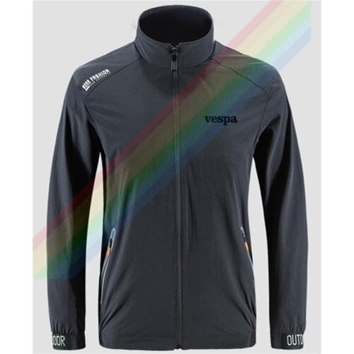 Vespa Popular Black Logo Breathable Jacket Mens Outdoor Zippered Comfortable Light Soft Fashion Casual Front Printing