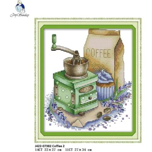 Joy sunday Coffee 2 Pattern DIY Handmade DMC 14ct and 11ct Cross stitch kit and Precise Printed Embroidery factory wholesale