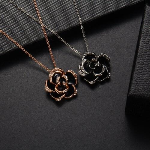 Delicate camellia pendant necklace collane lunghe donna rose flower clavicle chain necklace