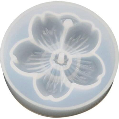 DIY Crystal Epoxy Cherry Blossoms Mold Handmade Mirror Pendant with Hole Silicone Mould